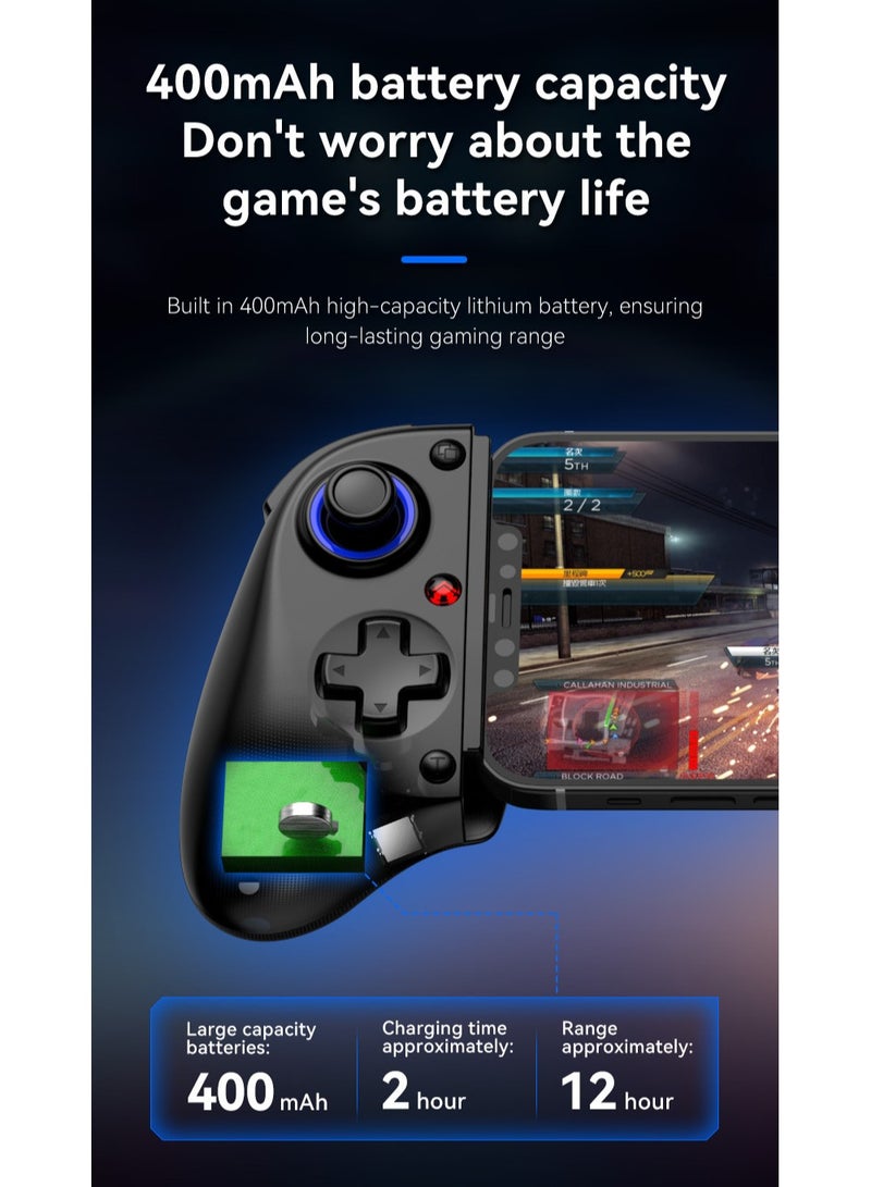 Classic Wireless Gamepad D11 Stretch Bluetooth Gaming Controller Hall Linear Trigger 3D Joystick Dual Motor Vibration Turbo Burst Function Support Android iOS PC Switch Black