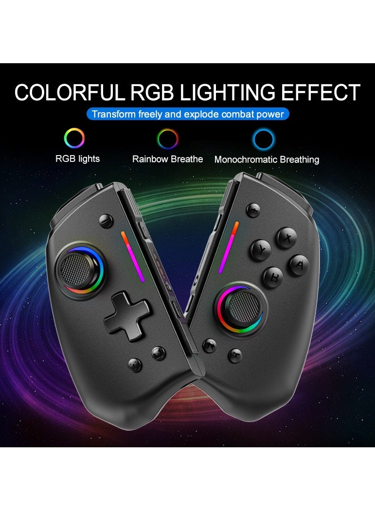 Classic Gamepad LinYuvo Joy Con Bluetooth Game Controller Compatible with Switch, Switch Lite, Switch OLED Color RGB Light Six-Axis Gyroscope Turbo Function Adjustment Dual Vibration Black