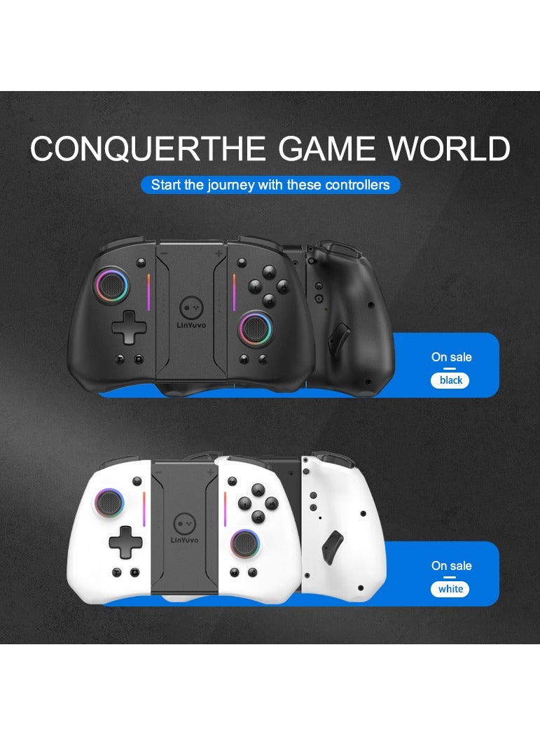 Classic Gamepad LinYuvo Joy Con Bluetooth Game Controller Compatible with Switch, Switch Lite, Switch OLED Color RGB Light Six-Axis Gyroscope Turbo Function Adjustment Dual Vibration Black