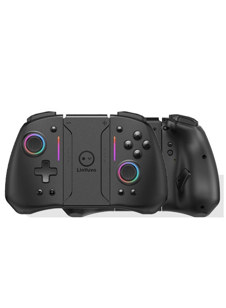 Classic Gamepad LinYuvo Joy Con Bluetooth Game Controller Compatible with Switch, Switch Lite, Switch OLED Color RGB Light Six-Axis Gyroscope Turbo Function Adjustment Dual Vibration Black