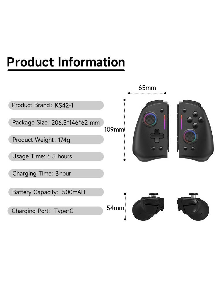 Classic Gamepad LinYuvo Joy Con Bluetooth Game Controller Compatible with Switch, Switch Lite, Switch OLED Color RGB Light Six-Axis Gyroscope Turbo Function Adjustment Dual Vibration Black