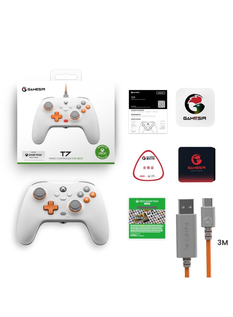 Professional Gamepad GameSir T7 Wired Game Controller for Xbox, PC, Steam, Plug and Play with Hall Effect Joysticks/Hall Trigger Creamsicle White