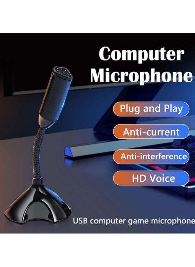 USB Microphone for laptop and Computers Adjustable Studio Singing Gaming Streaming Mikrofon Stand Mic With Holder Desktop (Black)