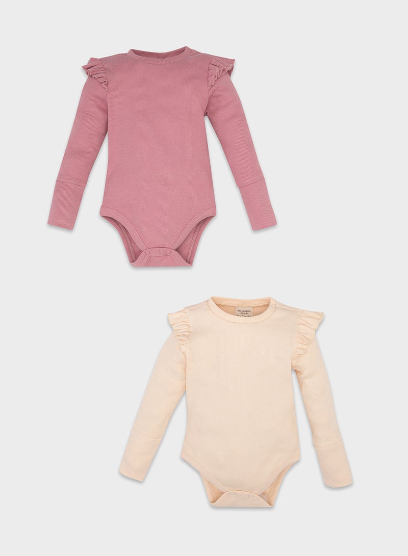 Newborn Beige Snap-Up Foldover Collar Ribbed 2-Piece Long Sleeve Bodysuit