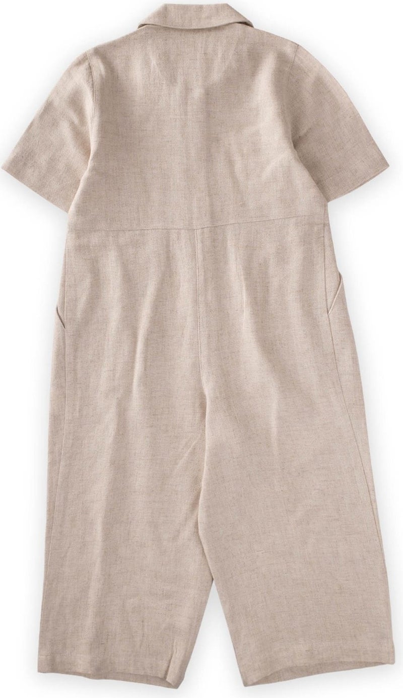 Waist Pleated Linen Jumpsuit 2-7 Years Natural