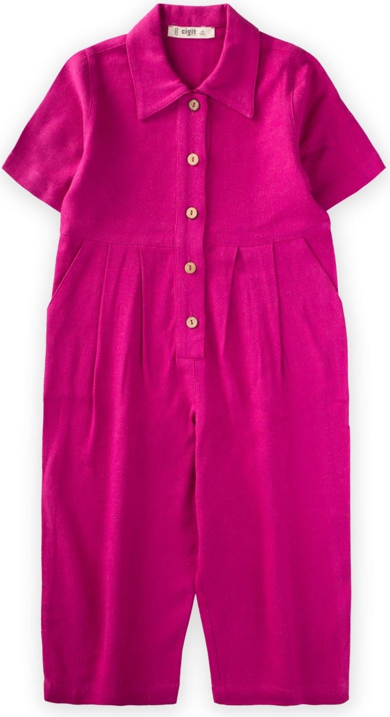 Waist Pleated Jumpsuit Fuchsia