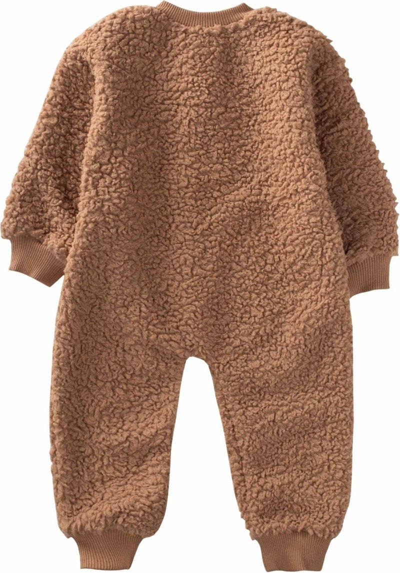 Bear Knitted Appliqued Plush Jumpsuit Brown