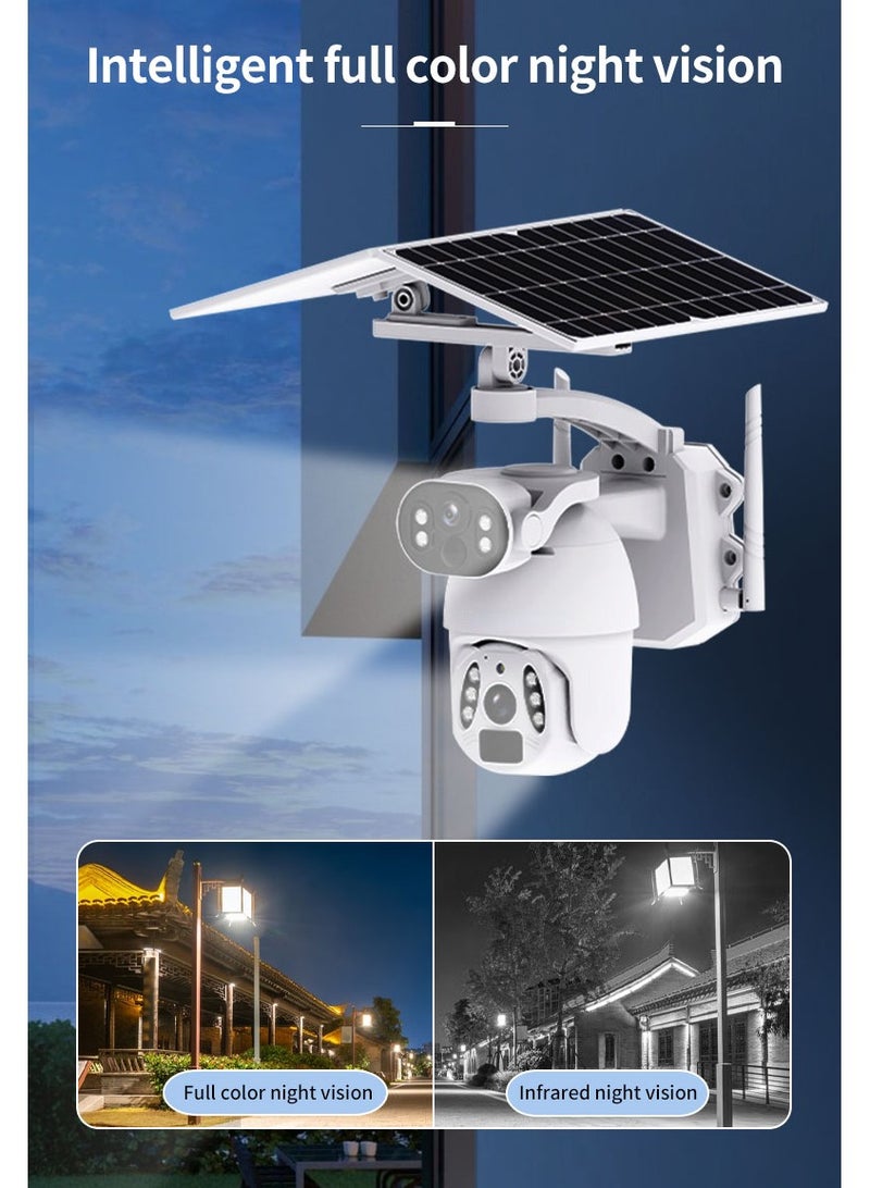 6MP UHD Dual Linkage Wire-Free Security Camera with Foldable Solar Panel, PTZ Camera w/Auto Tracking, IP65, Double PIR Motion Detection, 4X Zoom, Color Night Vision (White WiFi Version)