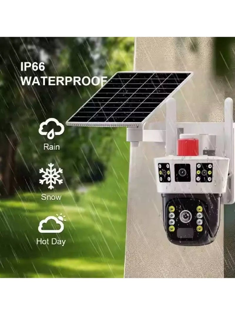 Solar Powered CCTV System - 4MP 4G SIM Card Security Cameras with 3 Screens, PTZ Dual Lens, HD Video, Weatherproof Design