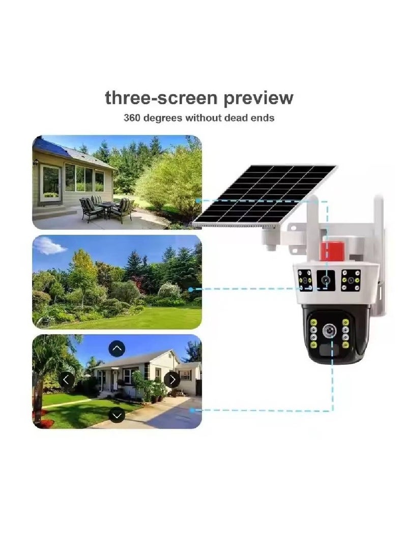 Solar Powered CCTV System - 4MP 4G SIM Card Security Cameras with 3 Screens, PTZ Dual Lens, HD Video, Weatherproof Design