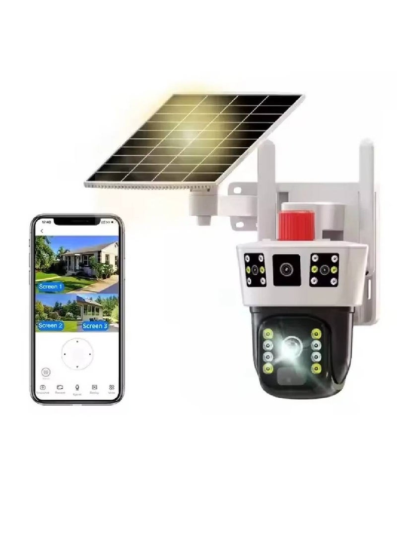 Solar Powered CCTV System - 4MP 4G SIM Card Security Cameras with 3 Screens, PTZ Dual Lens, HD Video, Weatherproof Design