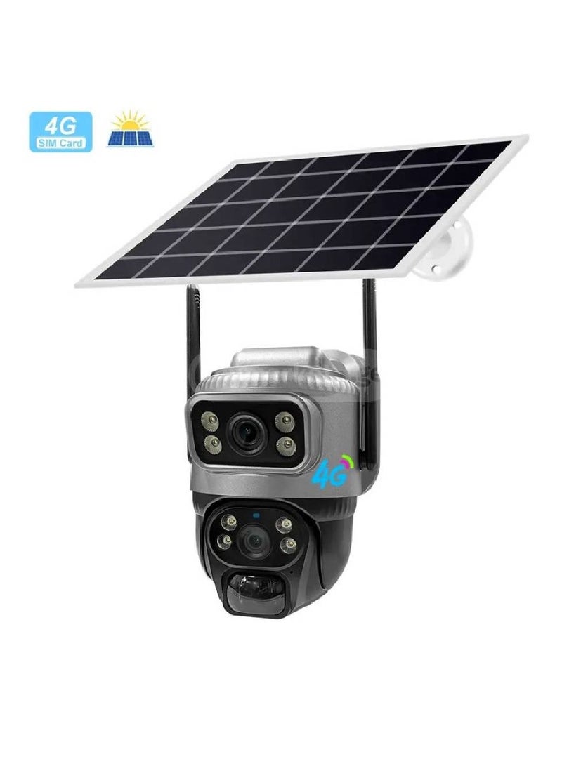 Outdoor HD Solar Surveillance Camera - 4G Dual Lens PTZ 355°/90°, Night Vision, PIR Motion Alerts, Two-Way Talk, IP66 Waterproof Design