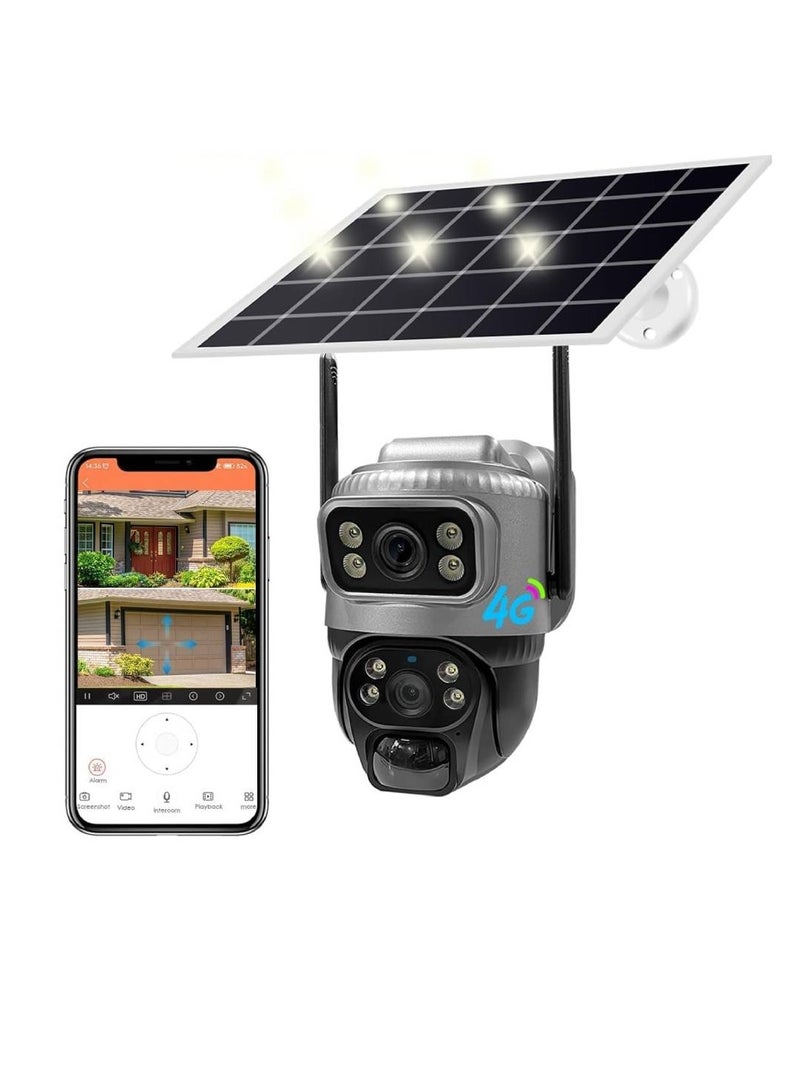 4G HD Solar Outdoor Camera - Dual Lens PTZ 355°/90°, Night Vision, PIR Motion Detection, Two-Way Audio, IP66 Rated for All Weather