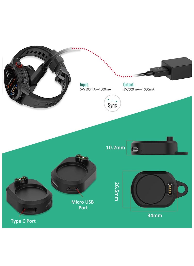 Charging Dock Adapter for Garmin Watch, USB C & Micro USB Watch Charger Charging Adapter Connector Converter Dock, Compatible with Fenix, Instinct, Tide, Tactical, Forerunner, and More Series