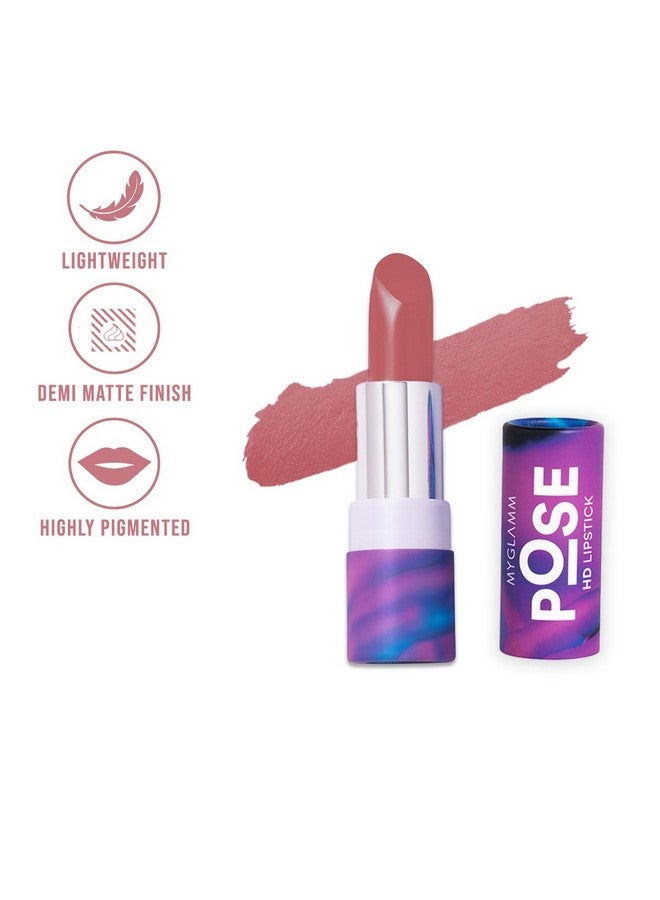 Pose Hd Lipstick-Muted Coral (Pink)-4 Gm | Matte Lipstick | Enriched With Moringa Oil & Vitamin E | Long-Lasting & Moisturising