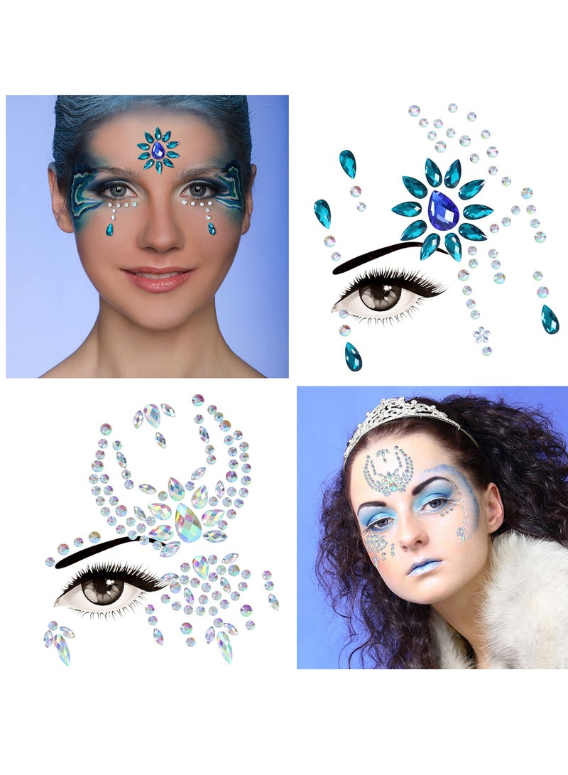 Face Gems, 8 Sets Stick-On Face Jewels, Rhinestones for Eyes and Body, Rave Outfits, Euphoria Fairy Makeup, Festival, Costume, and Party Accessories