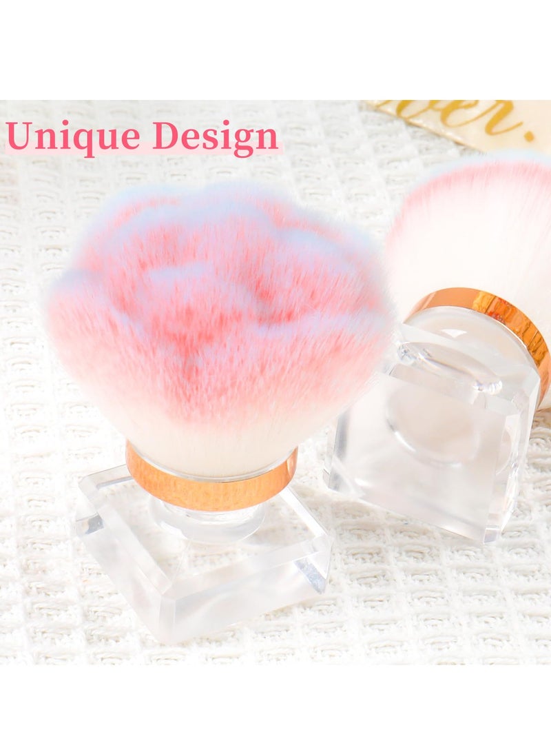 Nail Dust Brush Set, 2Pcs Crystal Base Nail Art Dust Powder Remover Brushes, Soft Cleaner Brush, Makeup Brushes Manicure Brush Clean Up Tools Nail Art Brush, for Makeup and French Gel Acrylic Nails