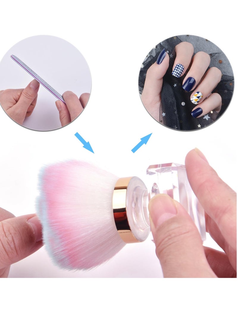 Nail Dust Brush Set, 2Pcs Crystal Base Nail Art Dust Powder Remover Brushes, Soft Cleaner Brush, Makeup Brushes Manicure Brush Clean Up Tools Nail Art Brush, for Makeup and French Gel Acrylic Nails