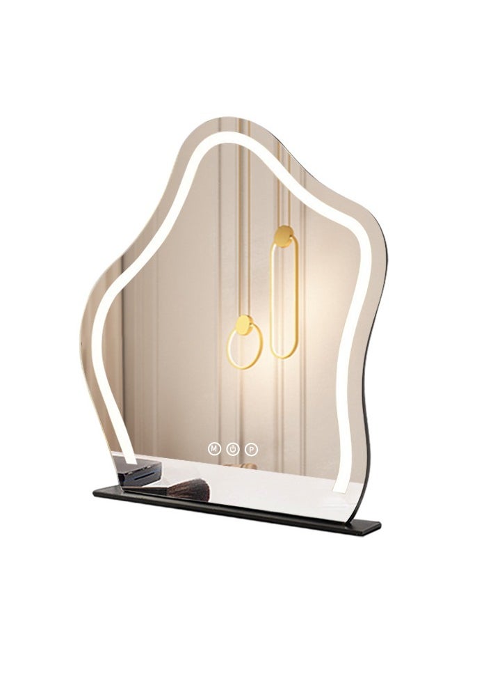 Vanity Mirror with LED Lights Strip 45X55CM Irregular Cloud Mirror, Lighted Makeup Mirror with Dimmable 3 Light Modes Vanity Mirror for Tabletop or Wall-Mounted Bedroom Dormitory