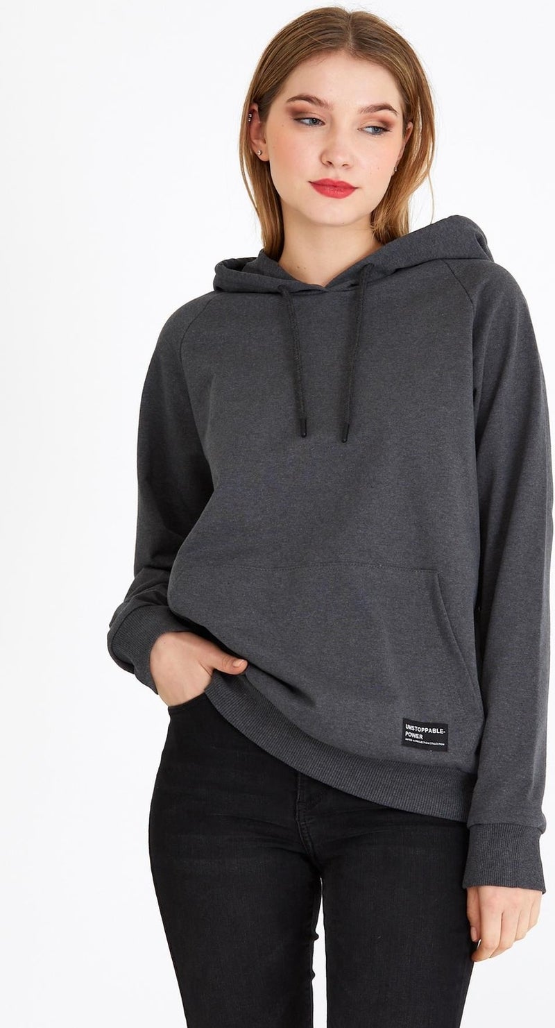 Women's Anthracite Hooded Basic Knitted Sweatshirt