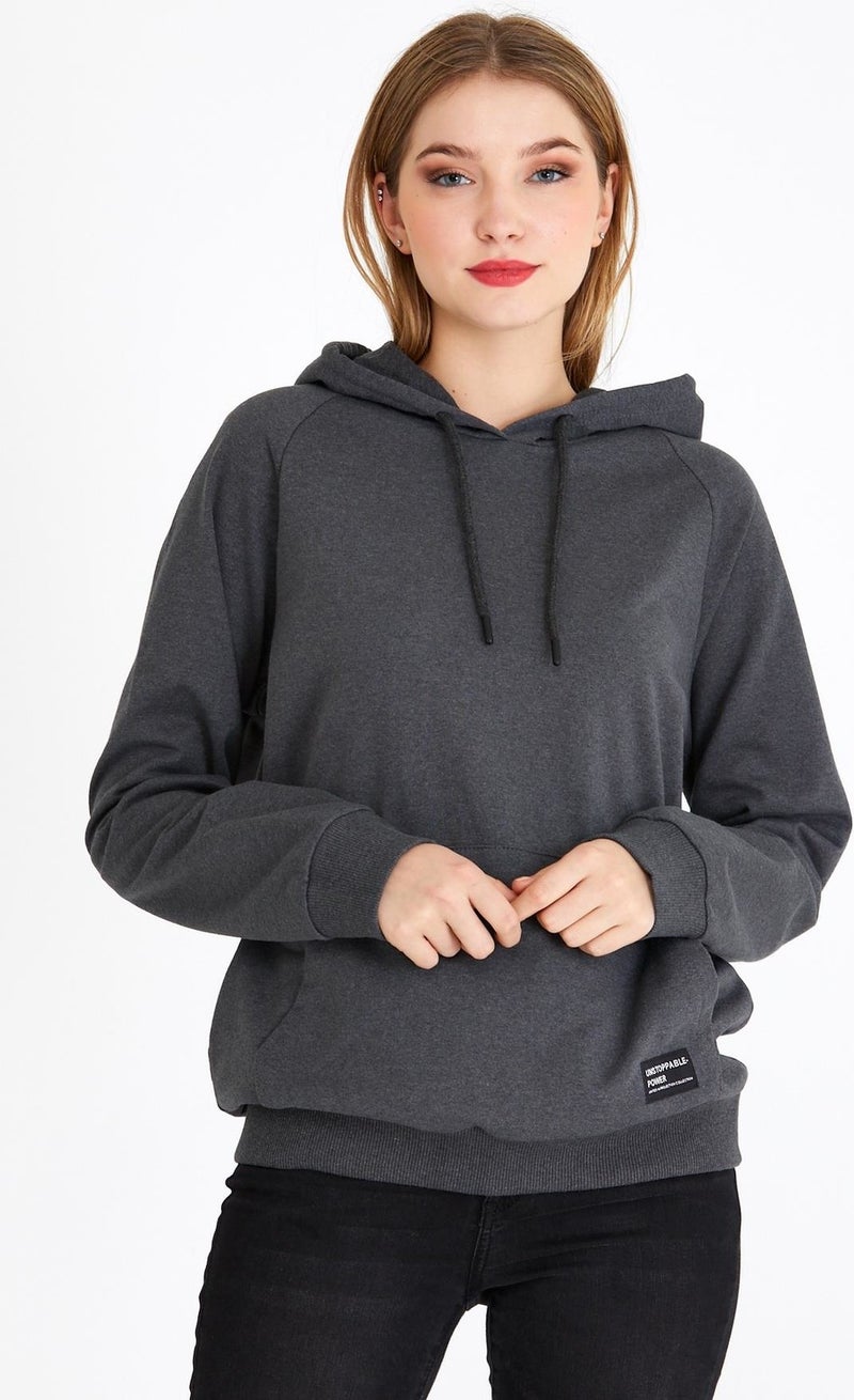 Women's Anthracite Hooded Basic Knitted Sweatshirt