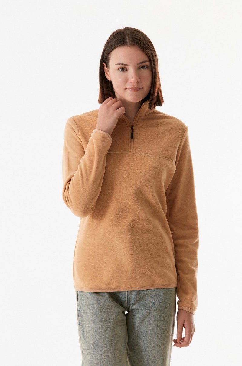 Basic Half Zipper Stand Collar Fleece Sweatshirt