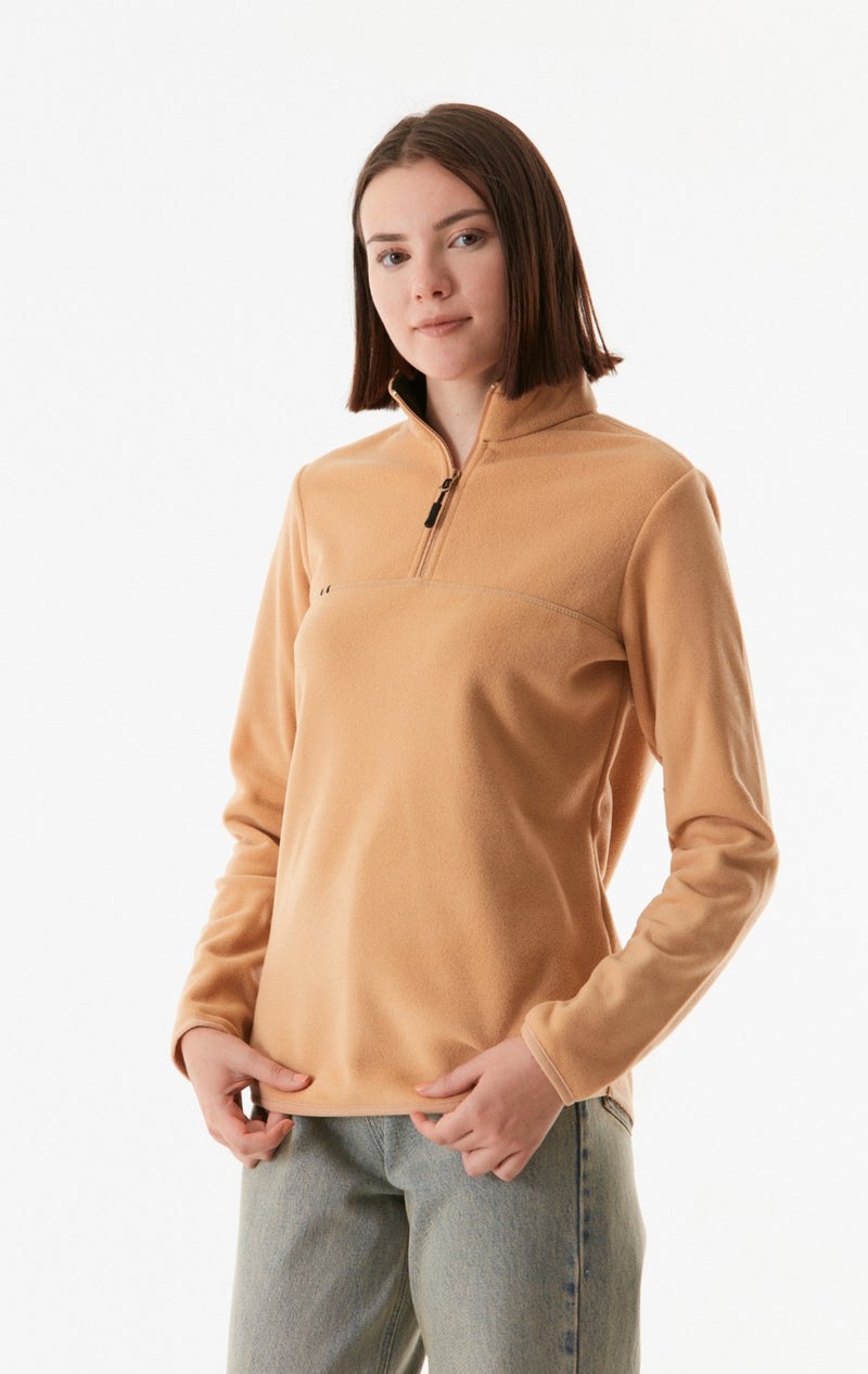 Basic Half Zipper Stand Collar Fleece Sweatshirt