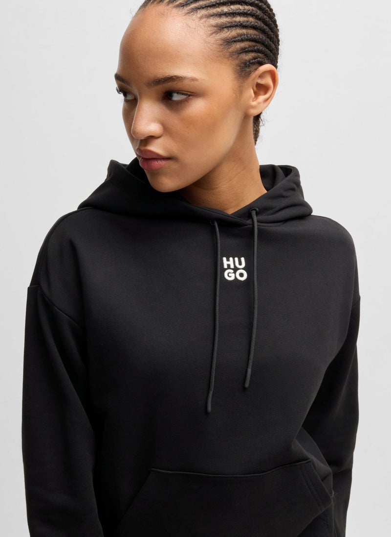 Cotton-terry hoodie with stacked logo and kangaroo pocket