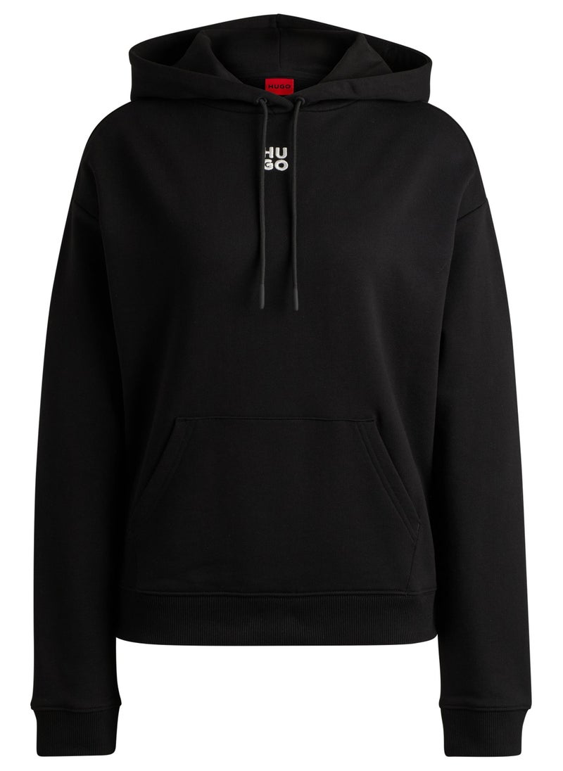 Cotton-terry hoodie with stacked logo and kangaroo pocket