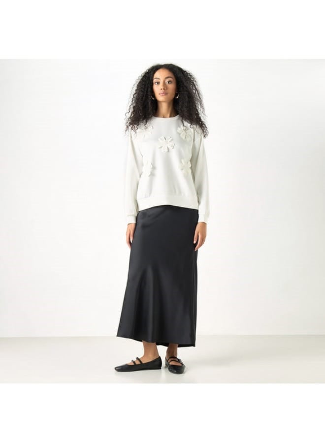 2Xtremz Flower Applique Oversized Sweatshirt with Long Sleeves