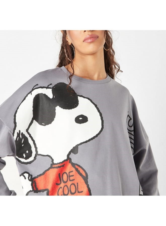 Snoopy Print Sweatshirt with Crew Neck and Long Sleeves