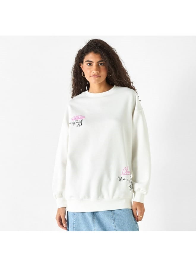 Mickey Mouse Print Sweatshirt with Long Sleeves