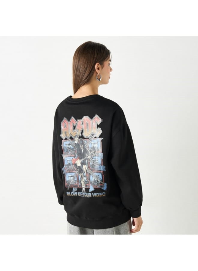 AC/DC Print Sweatshirt with Long Sleeves