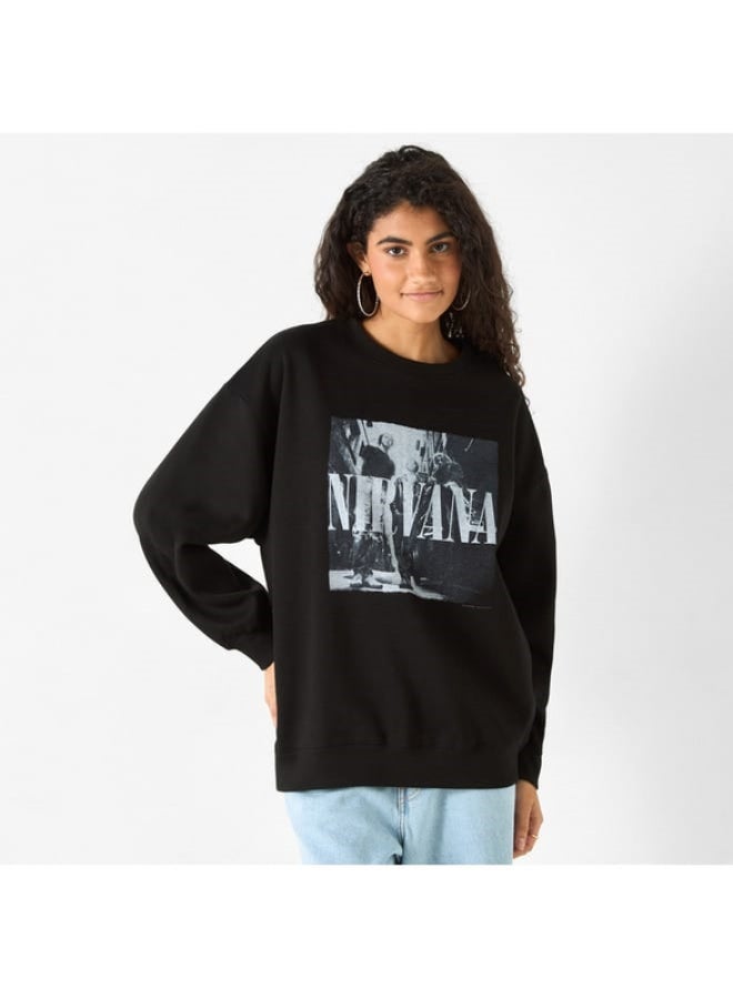 Nirvana Graphic Print Sweatshirt with Long Sleeves