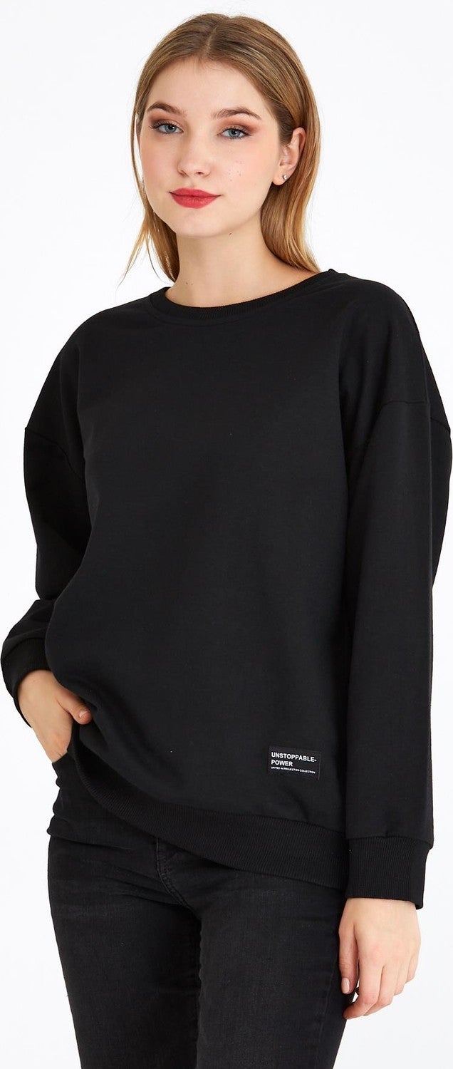 Women's Black Color Basic Crew Neck Sweatshirt