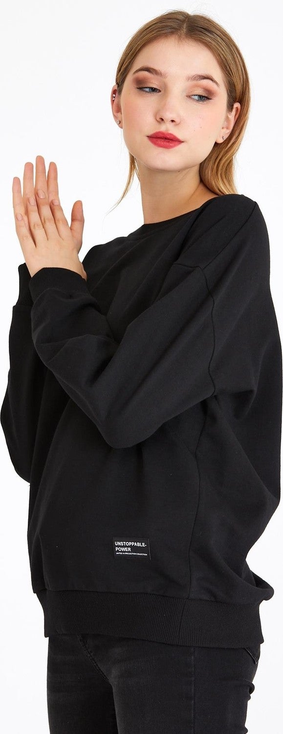 Women's Black Color Basic Crew Neck Sweatshirt