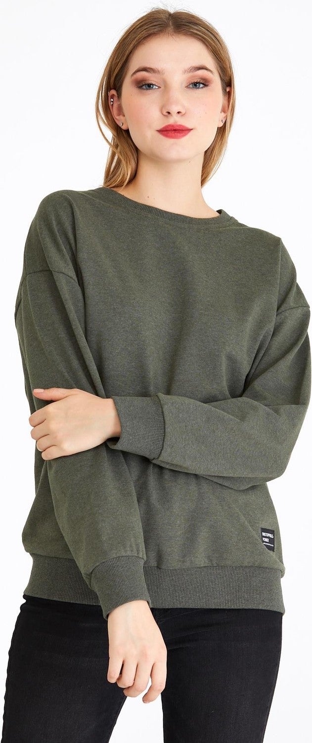 Women's Khaki Color Basic Crew Neck Sweatshirt