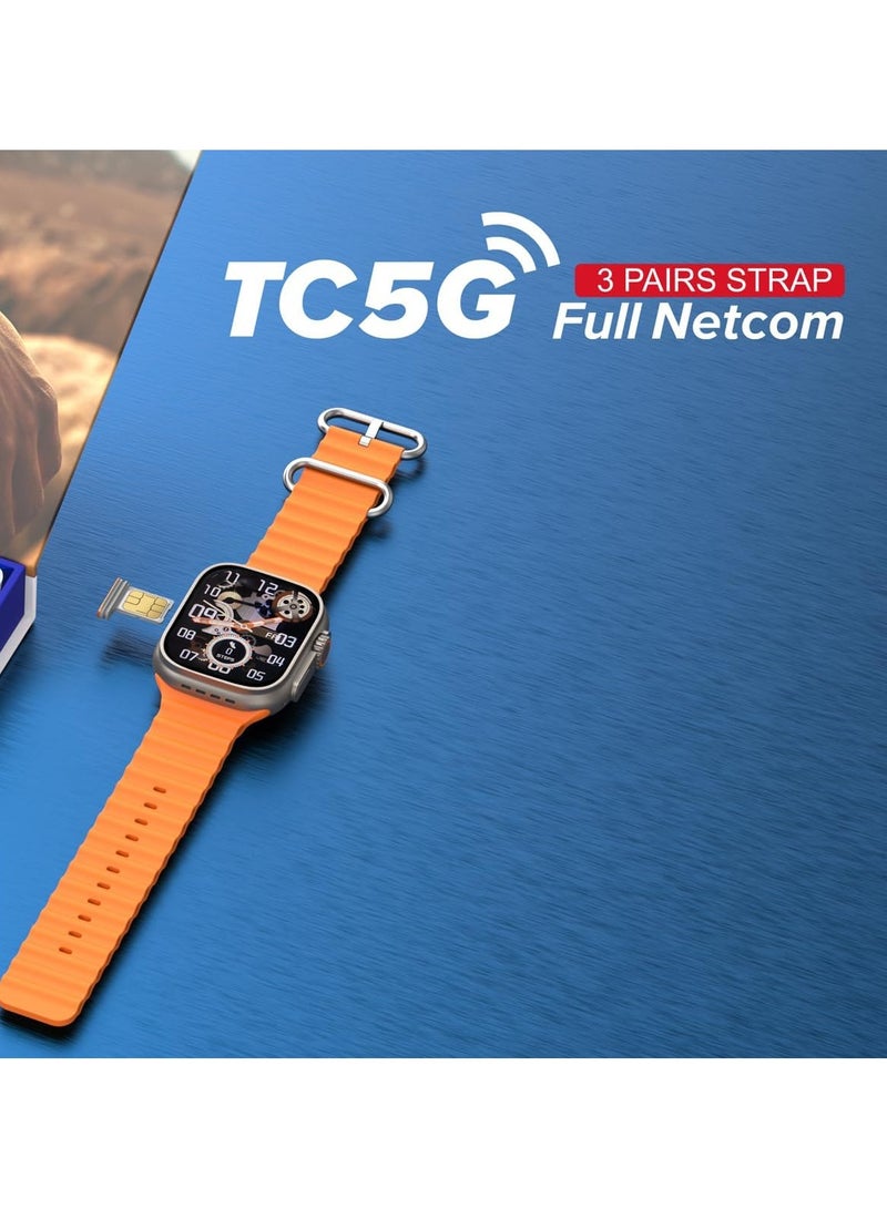 Telzeal Germany TC5G 2.2 Inch Full Screen Display Smart Watch With Sim Slot 3 Pair Straps and Wireless Charger For Ladies and Gents