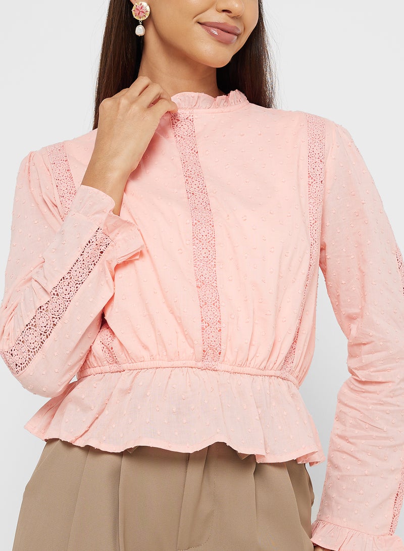 Lace Trim Detail Peplum Top