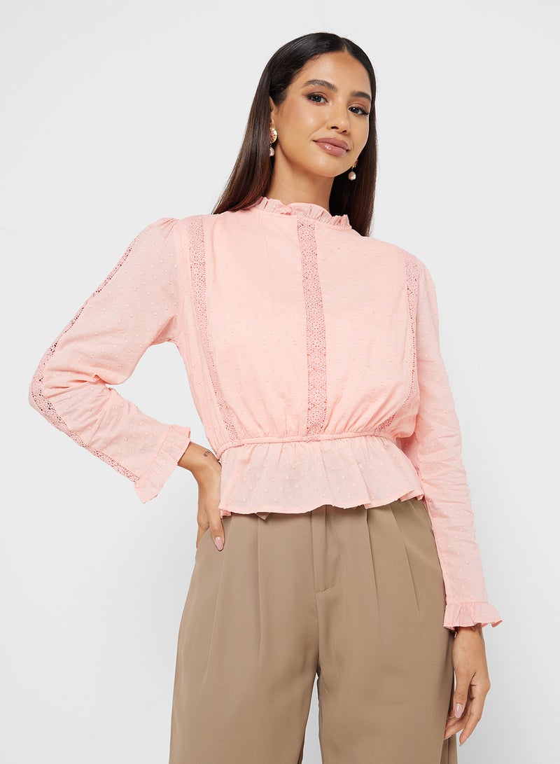 Lace Trim Detail Peplum Top