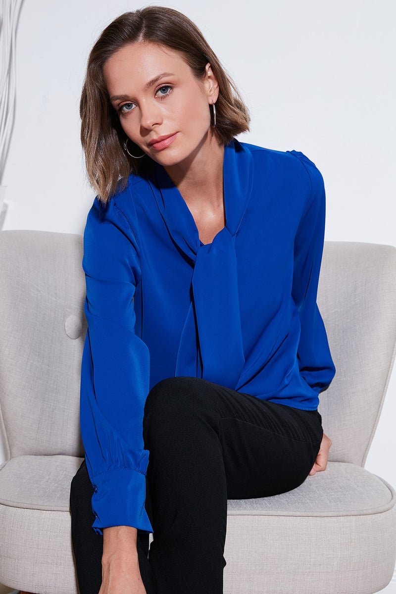 Regular Fit Tie Detail V Neck Shirt Women's Shirt 611GO0202