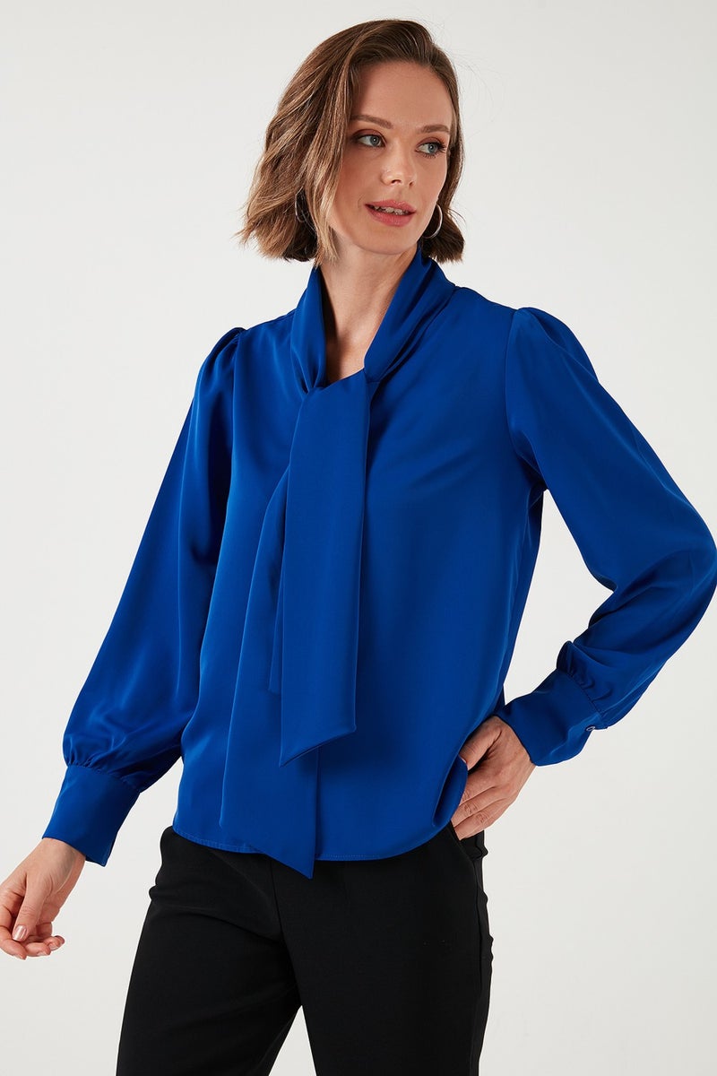 Regular Fit Tie Detail V Neck Shirt Women's Shirt 611GO0202