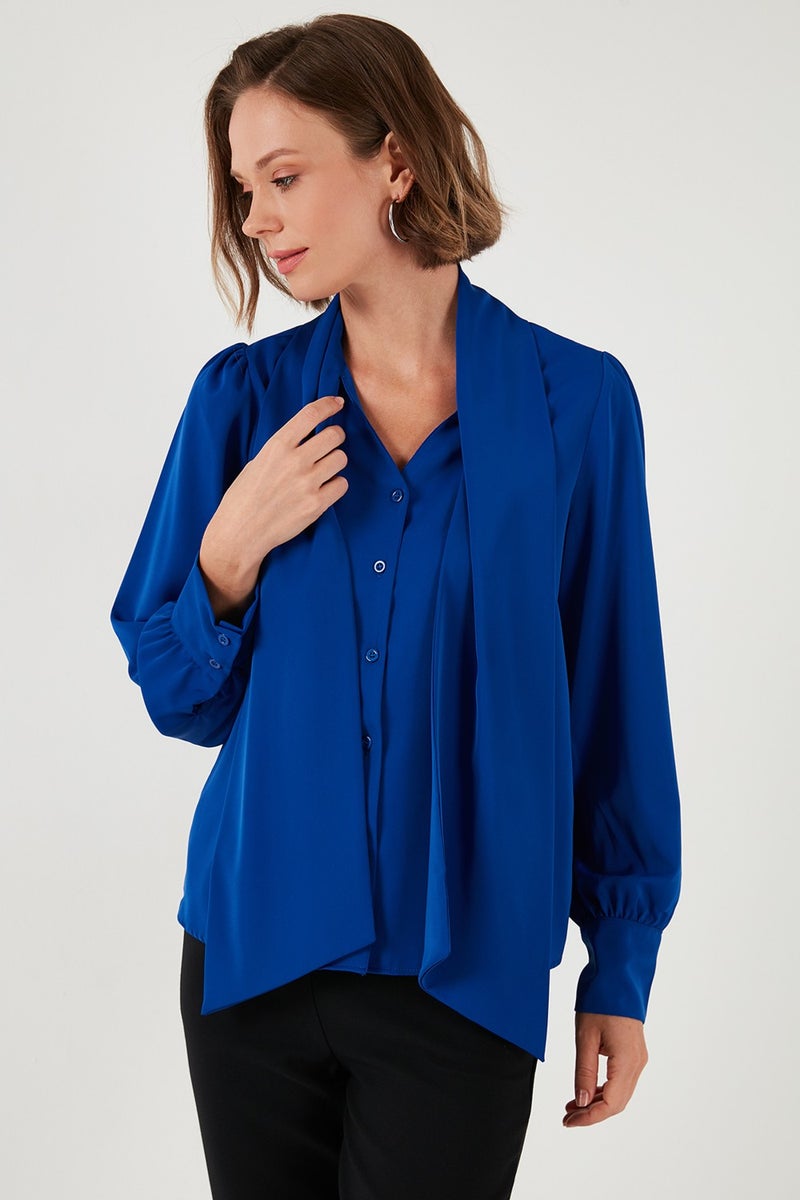 Regular Fit Tie Detail V Neck Shirt Women's Shirt 611GO0202
