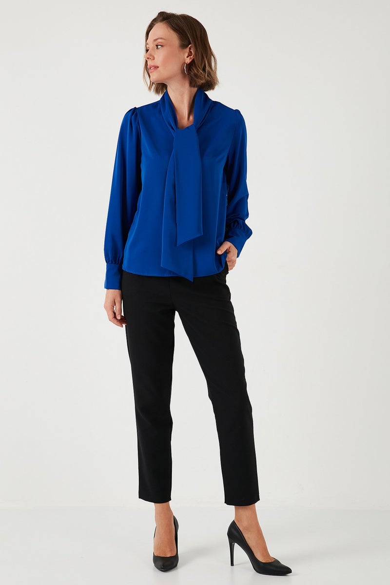 Regular Fit Tie Detail V Neck Shirt Women's Shirt 611GO0202
