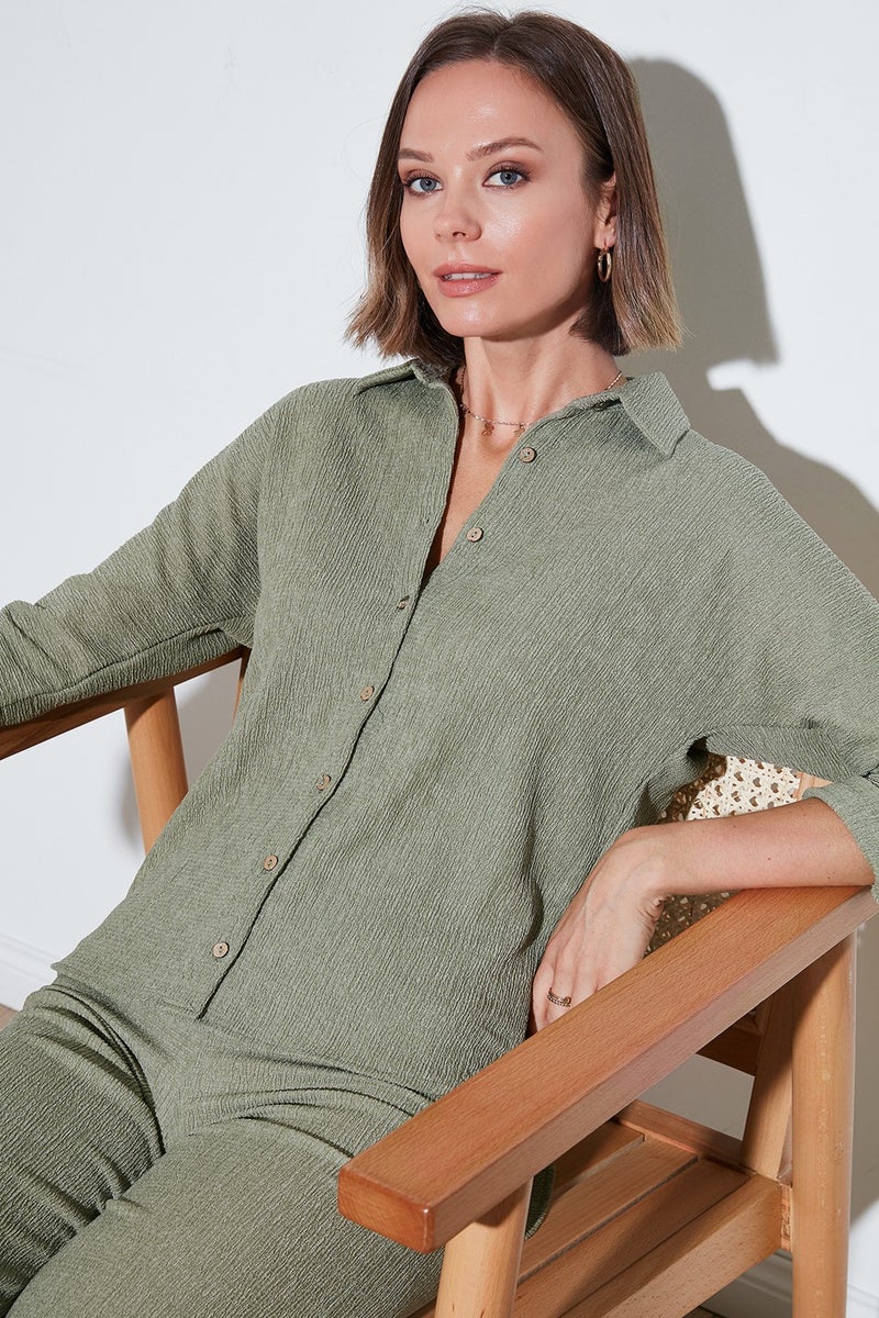 Stretch Regular Fit Textured Shirt Women's Shirt 5865975