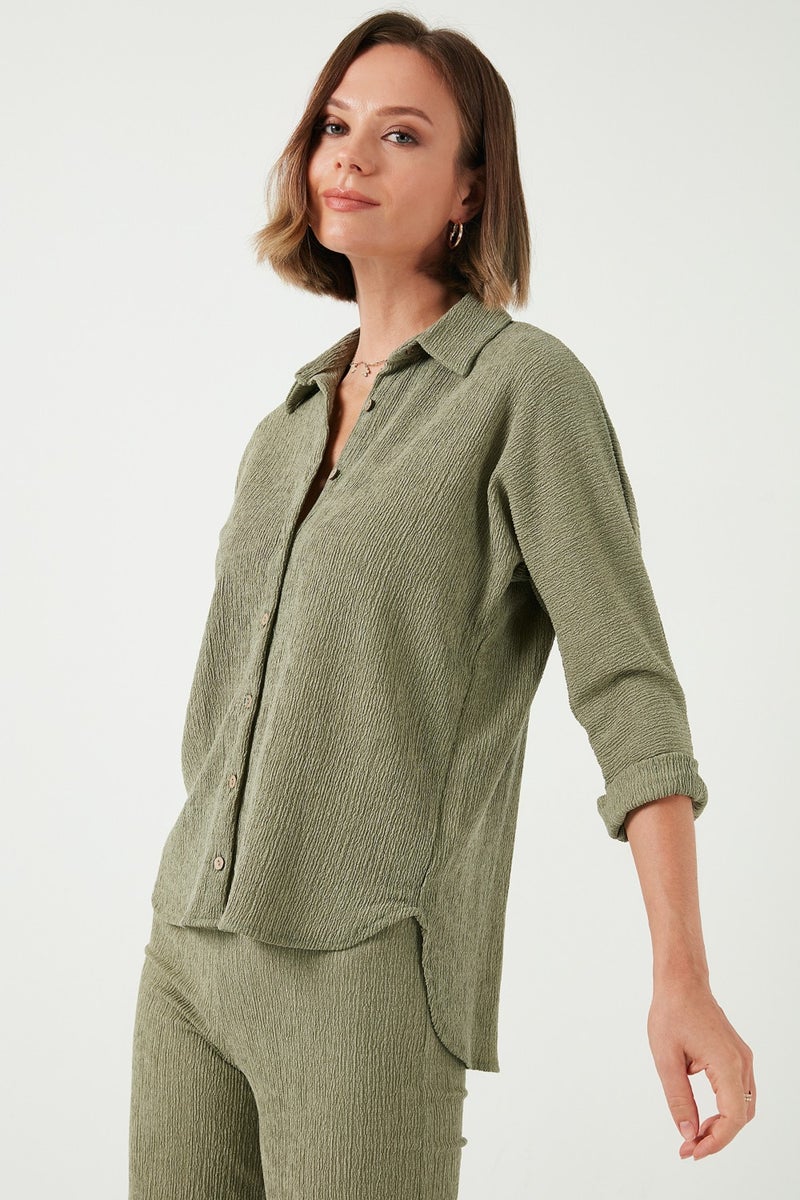 Stretch Regular Fit Textured Shirt Women's Shirt 5865975