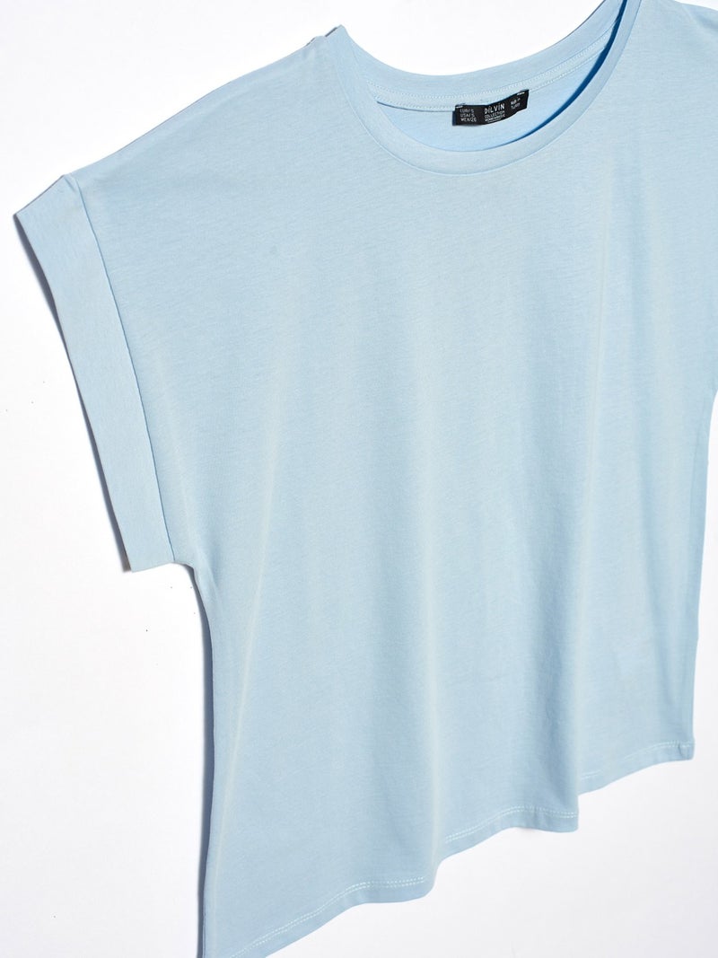 3504 Crew Neck Combed Cotton Blouse-Baby Blue