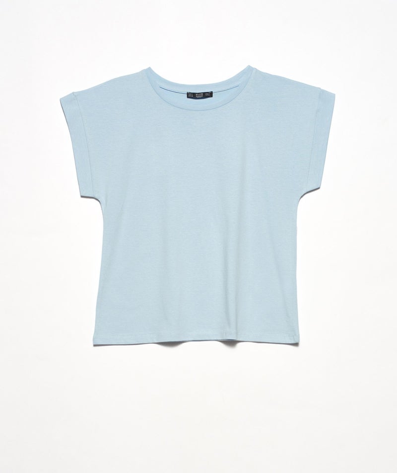 3504 Crew Neck Combed Cotton Blouse-Baby Blue