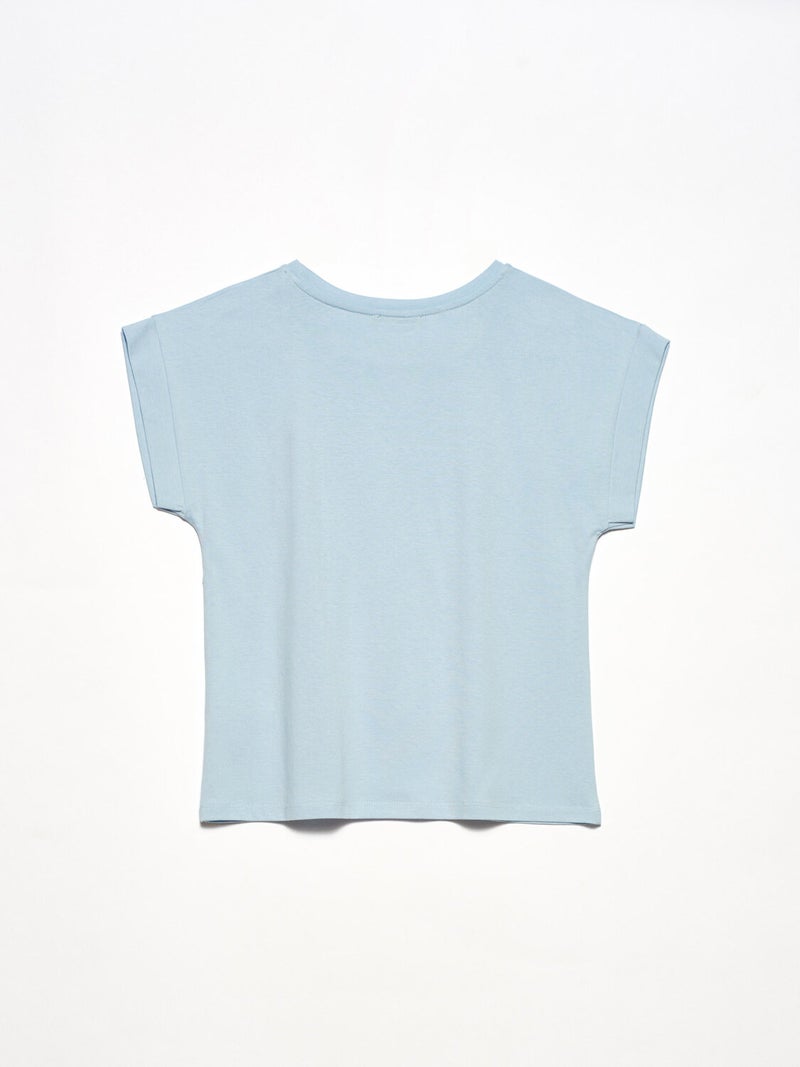 3504 Crew Neck Combed Cotton Blouse-Baby Blue