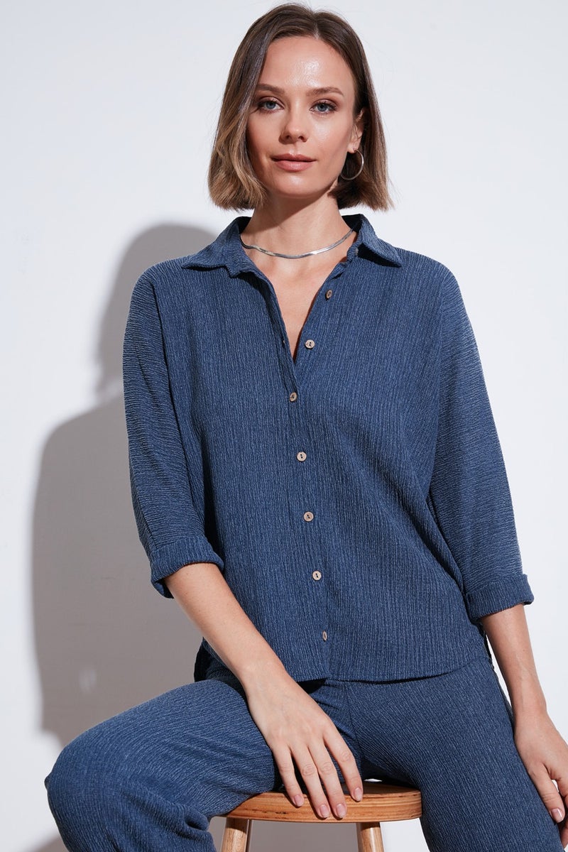 Stretch Regular Fit Textured Shirt Women's Shirt 5865975